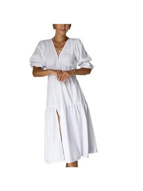Bali Elf Handmade M White Peony Midi Dress 100% Cotton *flaw